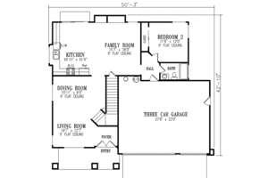 Floor Plan - Main Floor for Mediterranean House Plan #1-520 - 3 bed, 3 bath
