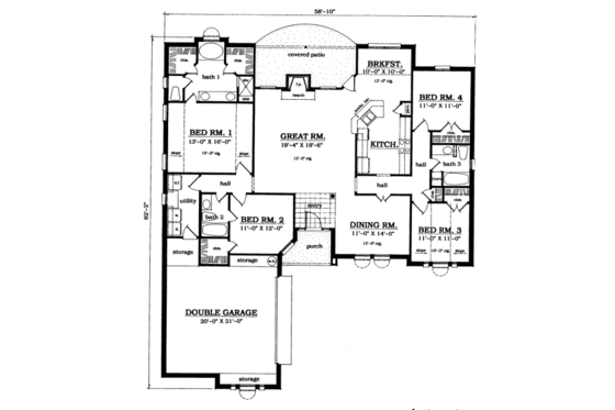 Floor Plan - Main Floor for European House Plan #42-139 - 4 bed, 3 bath