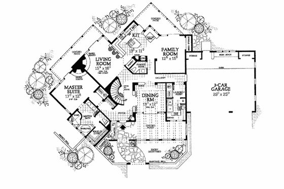 Floor Plan - Main Floor for Adobe / Southwestern House Plan #72-158 - 4 bed, 3.5 bath