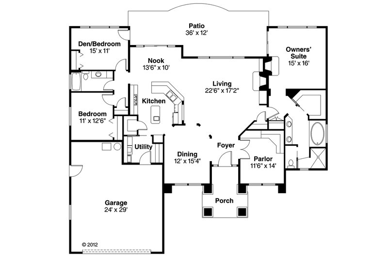 Home Plan - Floor Plan - Main Floor for Mediterranean House Plan #124-502 - 3 bed, 2 bath