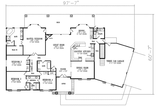 Floor Plan - Main Floor for Traditional House Plan #1-769 - 4 bed, 3 bath