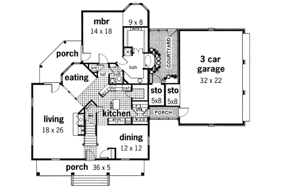 Floor Plan - Main Floor for Southern House Plan #45-205 - 5 bed, 2 bath