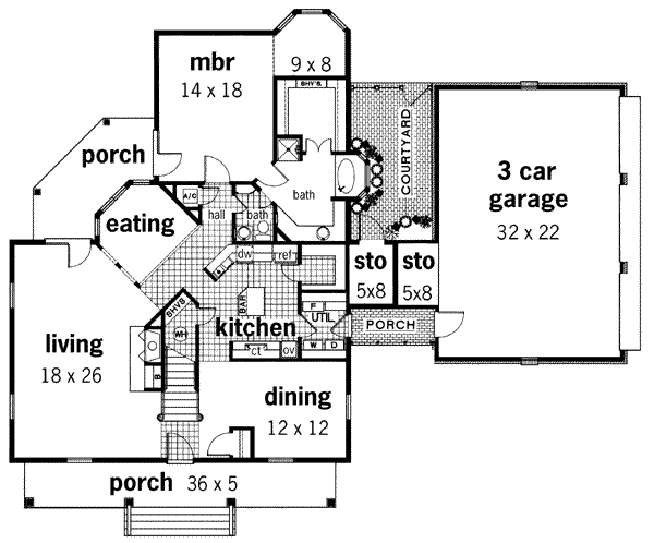 Architectural House Design - Southern Floor Plan - Main Floor Plan #45-205