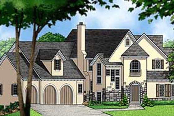 Exterior - Front Elevation for European House Plan #67-574 - 3 bed, 3.5 bath