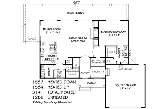 Floor Plan - Main Floor for European House Plan #424-382 - 3 bed, 3.5 bath