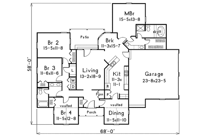 Dream House Plan - Floor Plan - Main Floor for Ranch House Plan #57-237 - 4 bed, 2 bath
