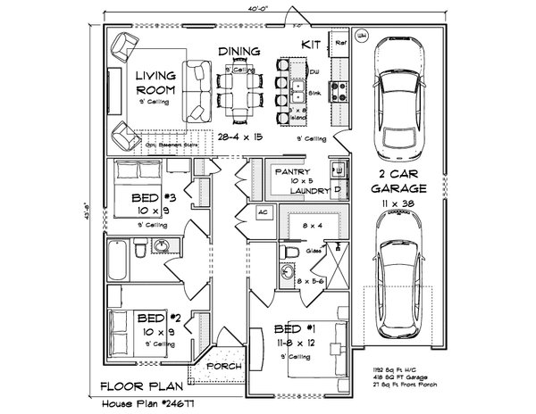 Architectural House Design - Floor Plan - Main Floor for Modern House Plan #513-2469 - 3 bed, 2 bath