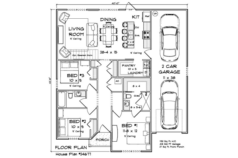 Architectural House Design - Floor Plan - Main Floor for Modern House Plan #513-2469 - 3 bed, 2 bath