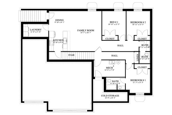 Craftsman Floor Plan - Lower Floor Plan #1060-198