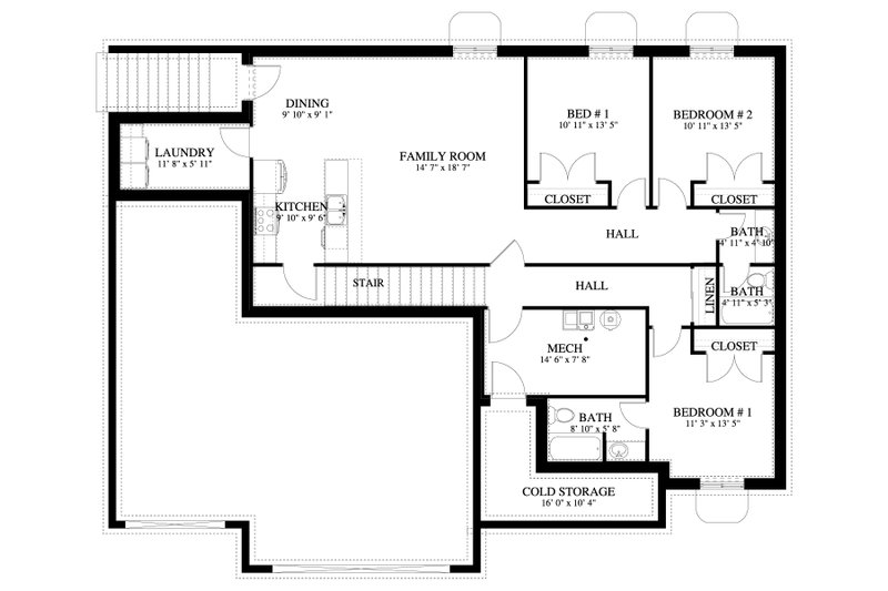 House Plan Design - Floor Plan - Lower Floor for Craftsman House Plan #1060-198 - 3 bed, 2 bath