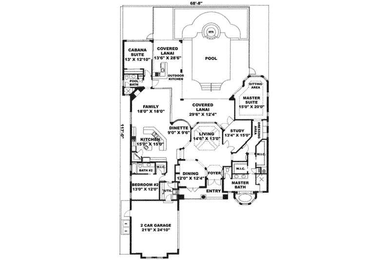 House Blueprint - Floor Plan - Main Floor 1 for Mediterranean House Plan #27-101 - 3 bed, 3 bath