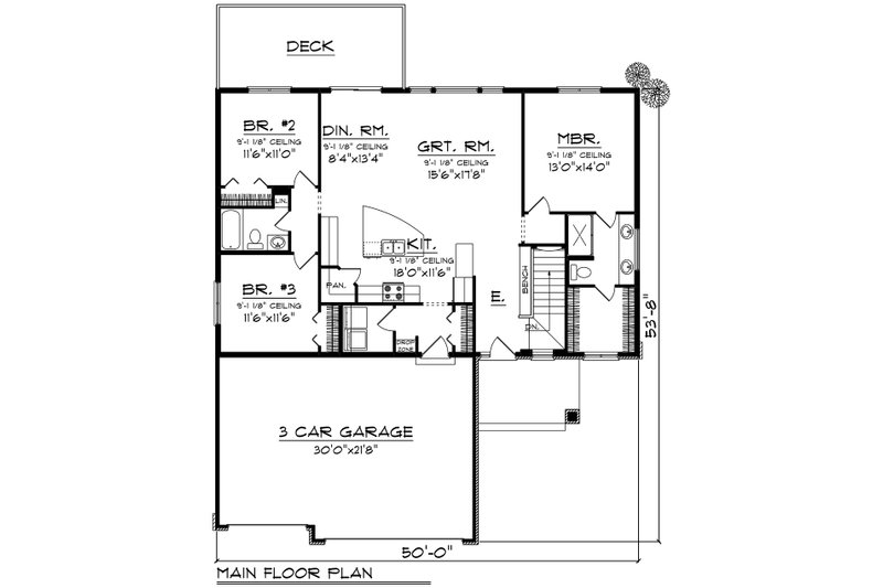 House Blueprint - Floor Plan - Main Floor for Prairie House Plan #70-1544 - 5 bed, 3 bath