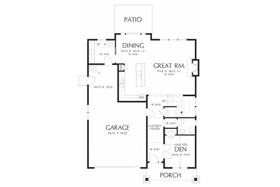 Floor Plan - Main Floor for Craftsman House Plan #48-458 - 3 bed, 2.5 bath