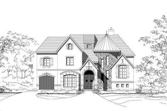 Exterior - Front Elevation for European House Plan #411-664 - 5 bed, 5.5 bath