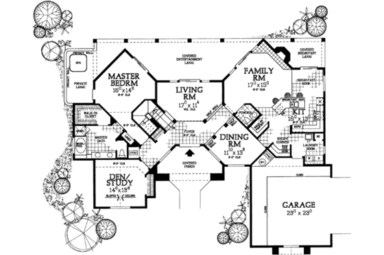 Floor Plan - Main Floor for Adobe / Southwestern House Plan #72-220 - 3 bed, 2.5 bath