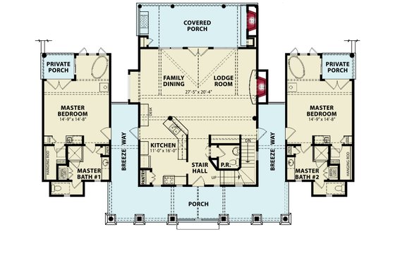 Floor Plan - Main Floor for Ranch House Plan #54-589 - 2 bed, 2.5 bath