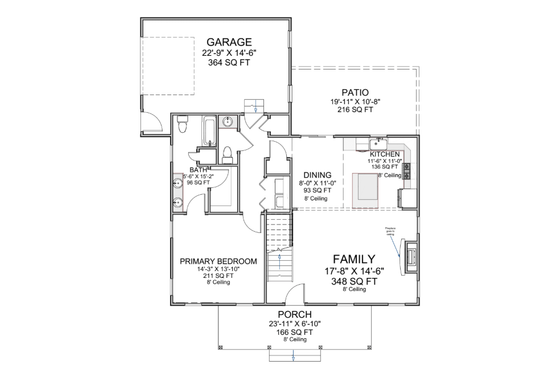 Floor Plan - Main Floor for Farmhouse House Plan #1116-21 - 3 bed, 2.5 bath