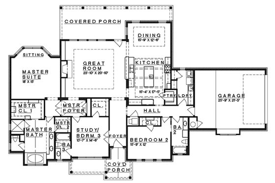 Floor Plan - Main Floor for Craftsman House Plan #935-10 - 3 bed, 3 bath