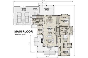 Floor Plan - Main Floor for Farmhouse House Plan #51-1131 - 3 bed, 2.5 bath