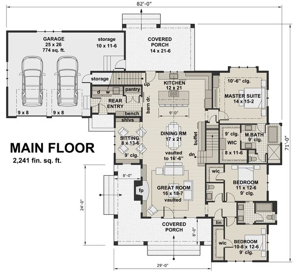 Architectural House Design - Farmhouse Floor Plan - Main Floor Plan #51-1131
