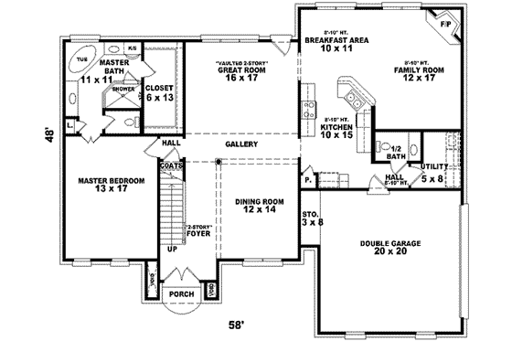 Floor Plan - Main Floor for European House Plan #81-908 - 4 bed, 3.5 bath