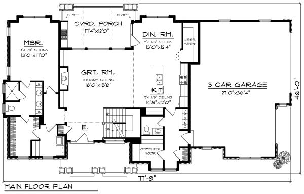 House Design - Cottage Floor Plan - Main Floor Plan #70-1180