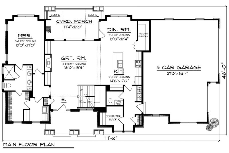 House Blueprint - Floor Plan - Main Floor for Cottage House Plan #70-1180 - 3 bed, 3.5 bath