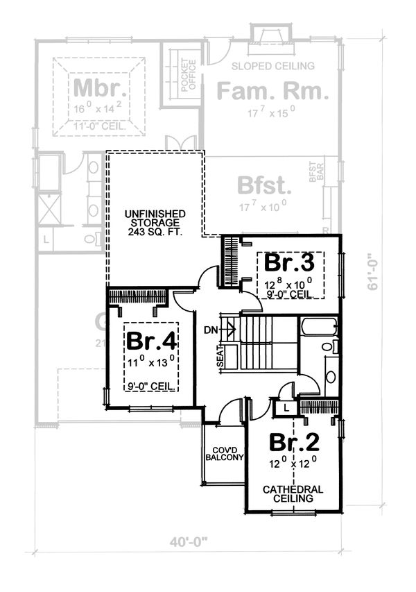 Home Plan - Traditional Floor Plan - Upper Floor Plan #20-1713