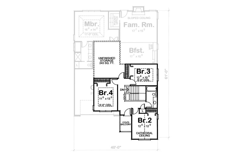 House Blueprint - Floor Plan - Upper Floor for Traditional House Plan #20-1713 - 4 bed, 3 bath