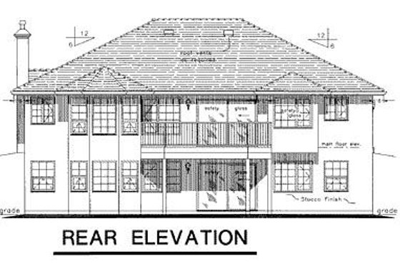Exterior - Rear Elevation for Mediterranean House Plan #18-150 - 3 bed, 2 bath