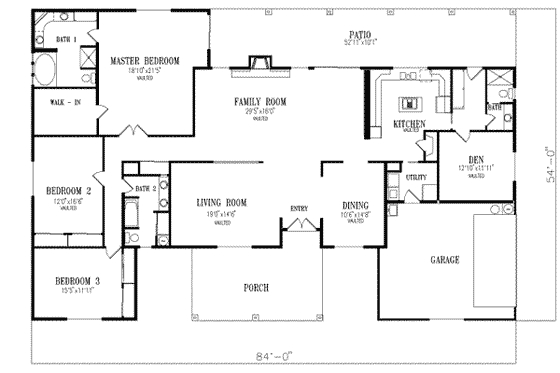 Floor Plan - Main Floor for Adobe / Southwestern House Plan #1-737 - 4 bed, 3 bath