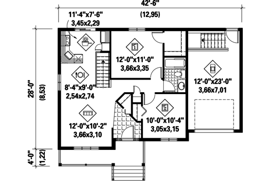 Floor Plan - Main Floor for Country House Plan #25-4537 - 2 bed, 1 bath