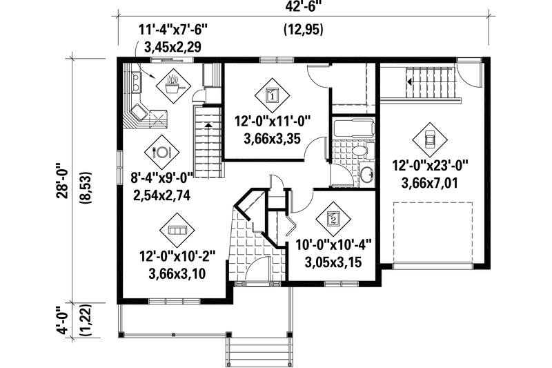 Architectural House Design - Floor Plan - Main Floor for Country House Plan #25-4537 - 2 bed, 1 bath