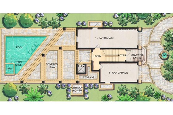 Floor Plan - Lower Floor for Mediterranean House Plan #548-9 - 3 bed, 3.5 bath