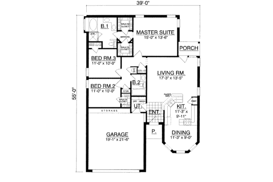 Floor Plan - Main Floor for Traditional House Plan #40-262 - 3 bed, 2 bath