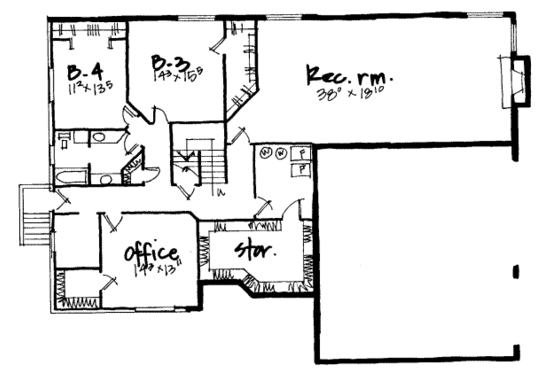 Floor Plan - Lower Floor for European House Plan #308-222 - 5 bed, 3.5 bath