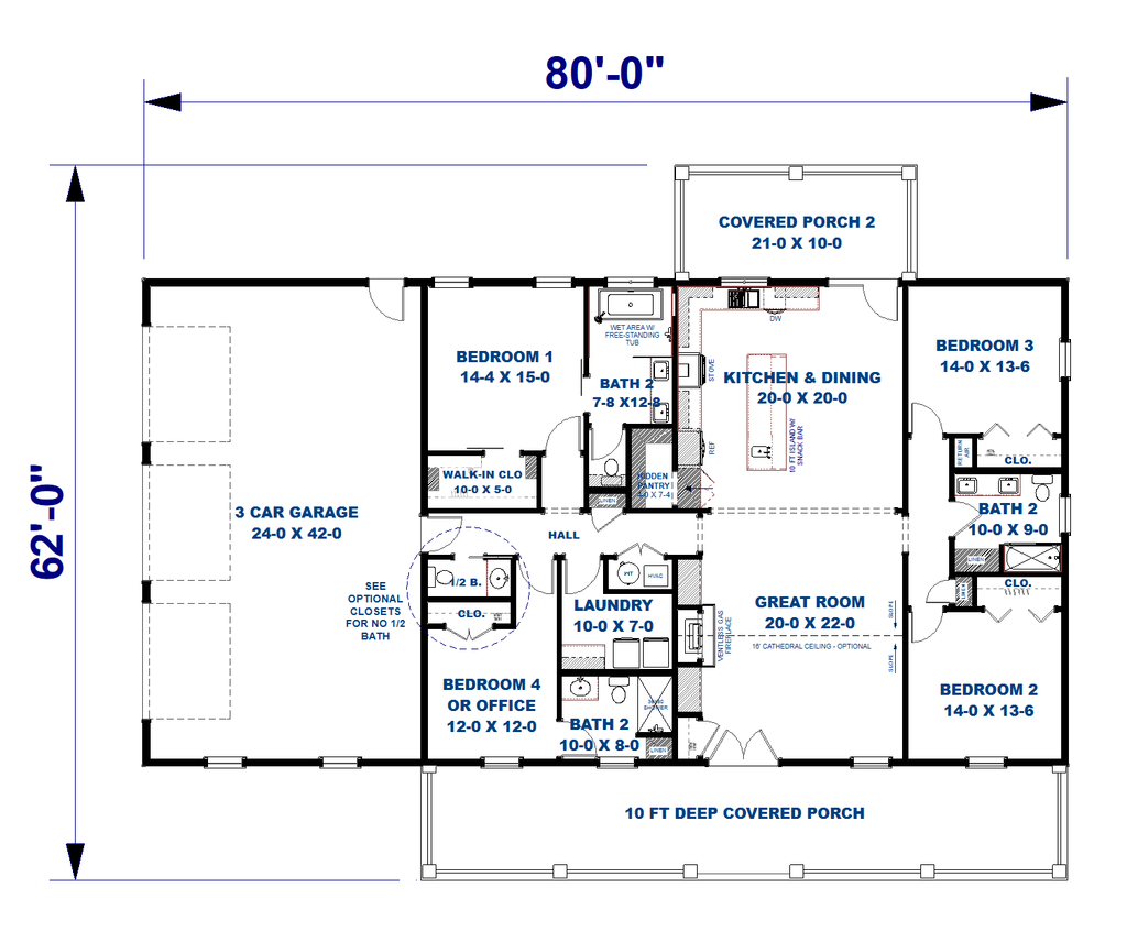 Floor Plan - Main Floor for Farmhouse House Plan #44-319 - 4 bed, 3.5 bath