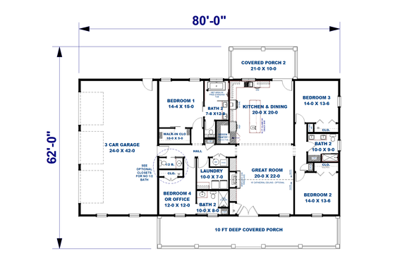 Floor Plan - Main Floor for Farmhouse House Plan #44-319 - 4 bed, 3.5 bath