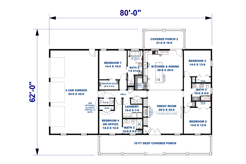 Dream House Plan - Floor Plan - Main Floor for Farmhouse House Plan #44-319 - 4 bed, 3.5 bath