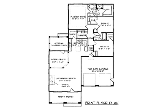 Floor Plan - Main Floor for Colonial House Plan #413-789 - 3 bed, 2 bath