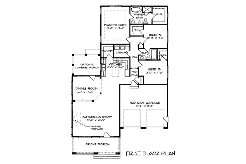 Dream House Plan - Floor Plan - Main Floor for Colonial House Plan #413-789 - 3 bed, 2 bath