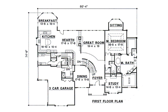 Floor Plan - Main Floor for Traditional House Plan #67-464 - 4 bed, 6 bath