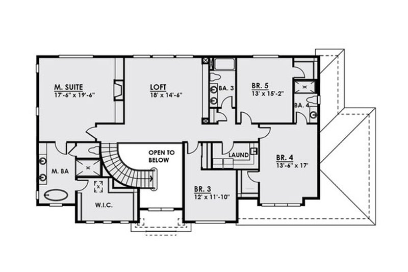 Architectural House Design - Floor Plan - Upper Floor for Craftsman House Plan #1066-20 - 5 bed, 4.5 bath