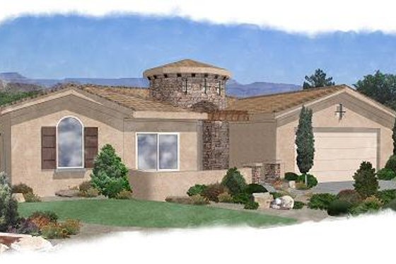Exterior - Front Elevation for Adobe / Southwestern House Plan #24-246 - 3 bed, 2 bath