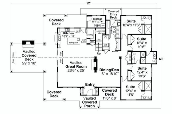 Floor Plan - Main Floor for Farmhouse House Plan #124-1253 - 5 bed, 5.5 bath