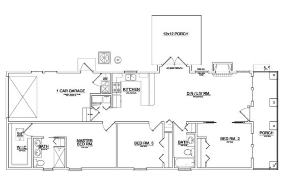 Floor Plan - Main Floor for Craftsman House Plan #550-1 - 3 bed, 2 bath