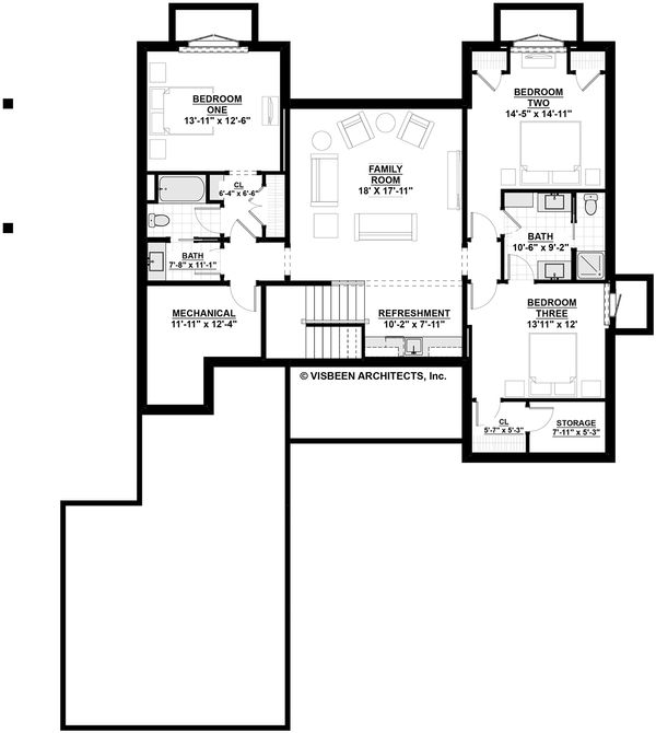 Architectural House Design - Farmhouse Floor Plan - Lower Floor Plan #928-303