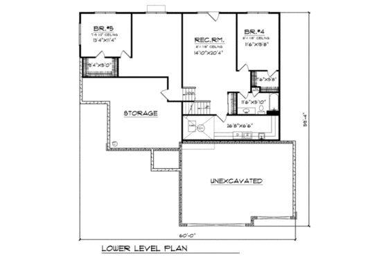 Floor Plan - Lower Floor for Traditional House Plan #70-260 - 3 bed, 2.5 bath
