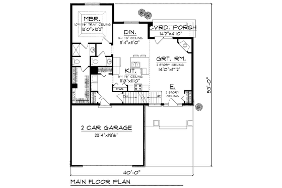 Floor Plan - Main Floor for Bungalow House Plan #70-945 - 3 bed, 2.5 bath