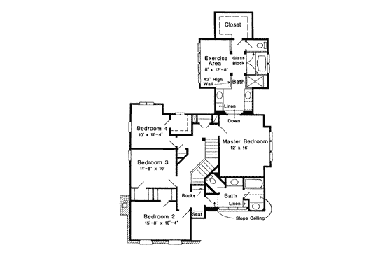 Floor Plan - Upper Floor for European House Plan #410-234 - 4 bed, 2.5 bath